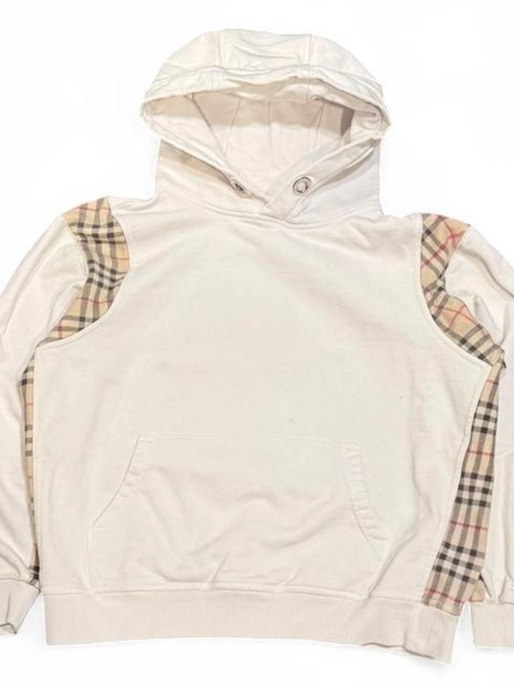Burberry Check Panel White Oversized Hoodie